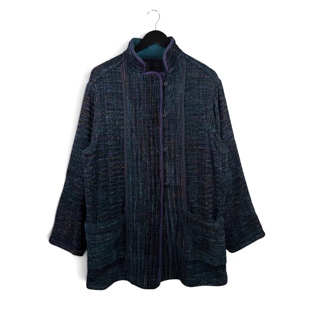 Mary Lynn O'Shea Cardigan Duster Jacket Women's M Purple Green Tweed Tapestry